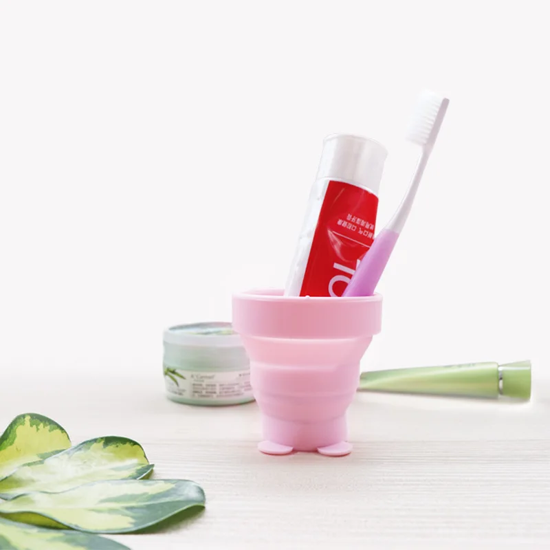 Портативная силиконовая складная чашка с крышкой Мультяшные животные