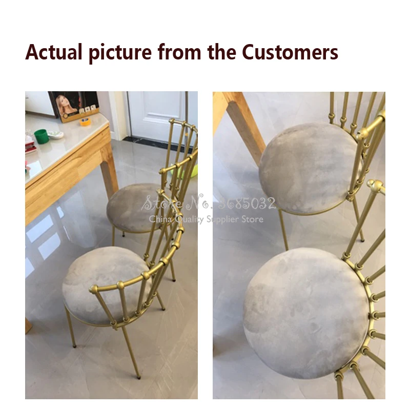 

15%,2 pcs Fashion Nordic Gold Iron Chair modern design dressing table chairs metal steel chair makeup stool Multicolor mat