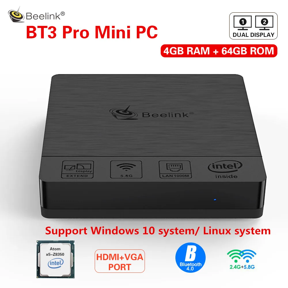Beelink BT3Pro II Мини ПК Intel Atom x5-Z8350 4 Гб ОЗУ 64 Гб eMMC Windows 10 мультимедийный настольный компьютер HDMI VGA двойной дисплей