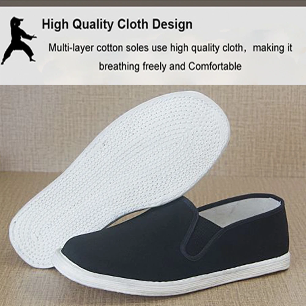 High Quality Black Cotton Shoes Bruce Lee Vintage Chinese Kung Fu shoes Wing Chun Tai Chi Slipper Martial Art Pure Cotton Shoes