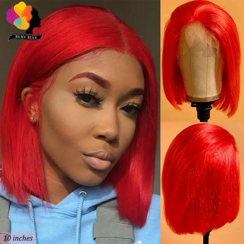 Красные парики из человеческих волос с эффектом омбре Короткие Боба 13x4 парик на