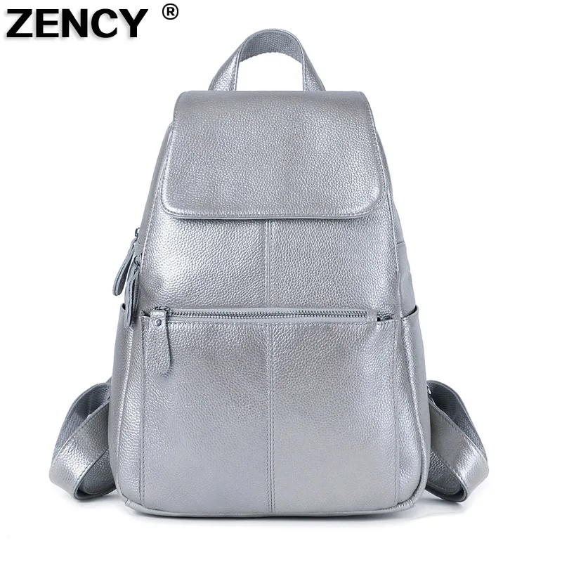 ZENCY 100% натуральная кожа Серебряная фурнитура девушки женщины серебряный серый