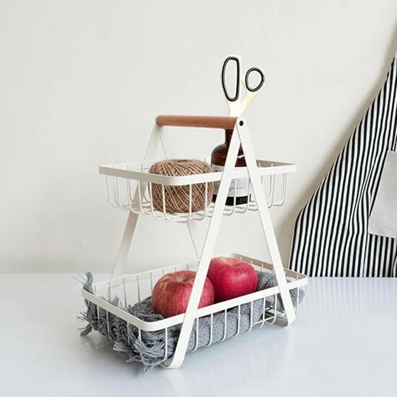 

Farmhouse 2-Tier Metal Fruit Storage Basket Organizer Display Stand for Home Decoration