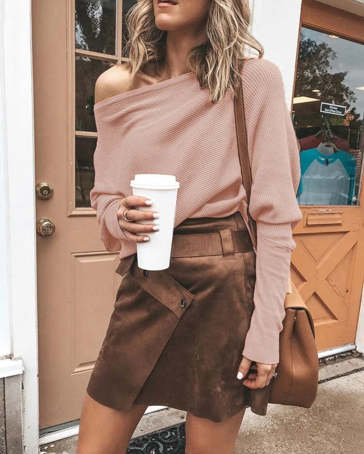 

Sweater Women Sexy Off shoulder Batwing Sleeve Pullovers Jumper 3XL 2020 Harajuku Casual Loose Solid Long Sleeve Knitted Sweater