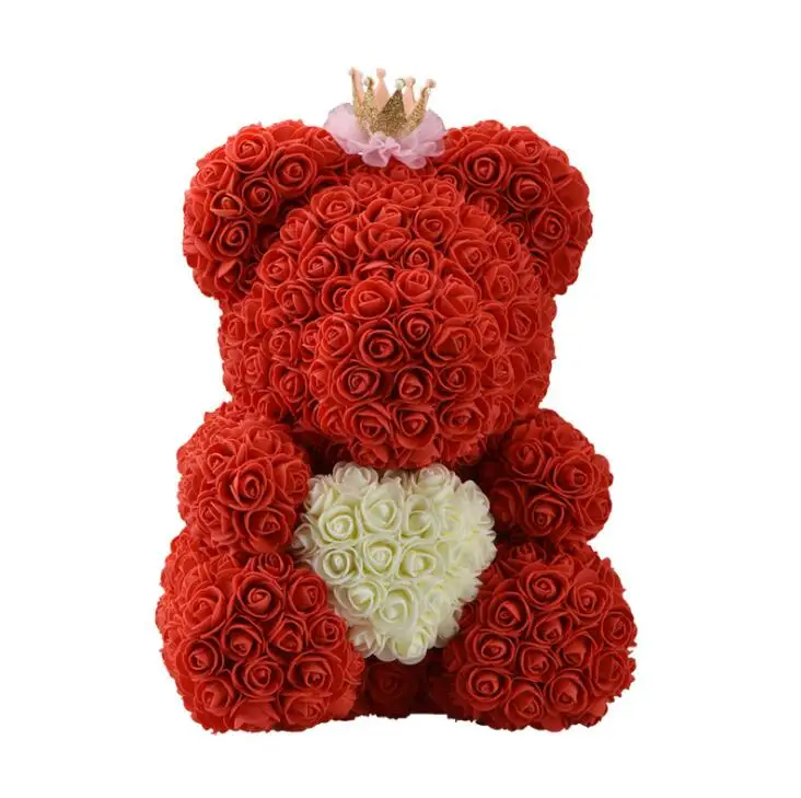 35cm heart Crown Red Искусственные цветы Роза медведь многоцветный пластик пена роза цветок плюшевый медведь День Святого Валентина подарок День Рождения Вечеринка весеннее украшение - Цвет: 35cm heart Crown Red