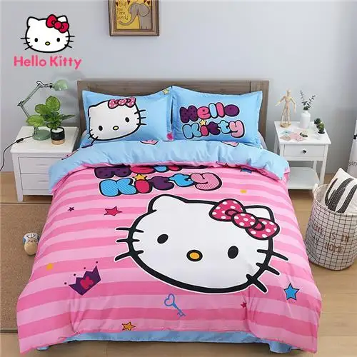 

Hello Kitty Cartoon Cute Cotton Household Bed Linen and Duvet Cover Four-piece Children's Cotton Princess Style Bedding
