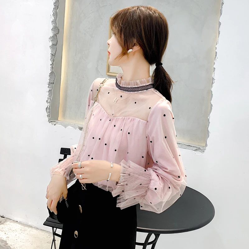 COIGARSAM Повседневная Блузка в горошек для женщин Новинка Весна длинный рукав шифон