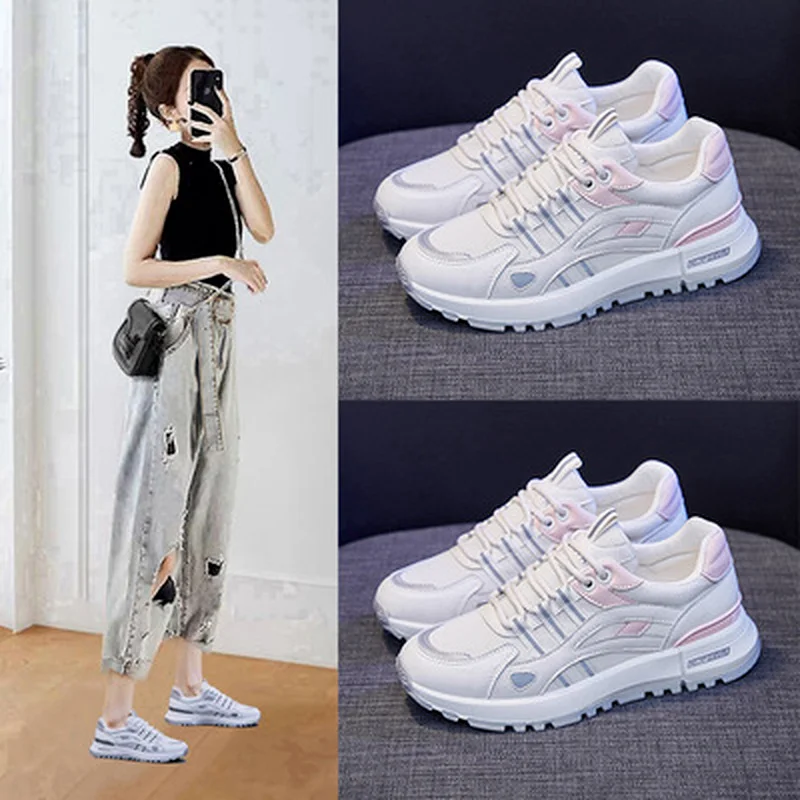 

2021Women's Casual Shoes New Women's Shoes Fashion White Sports Shoes Net Breathable Women's Sports Shoes Thick Bottom sneakers