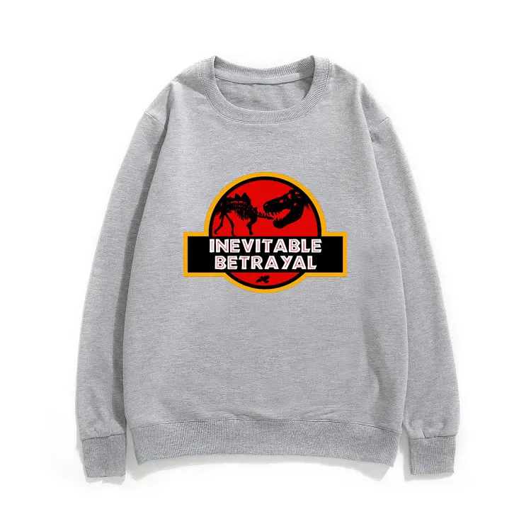 

INEVITABLE BETRAYAL Pullover Dinosaur Pattern Sweatshirt Autumn Winter Men Women Loose Clothes Commit Tax Fraud Letter Tracksuit