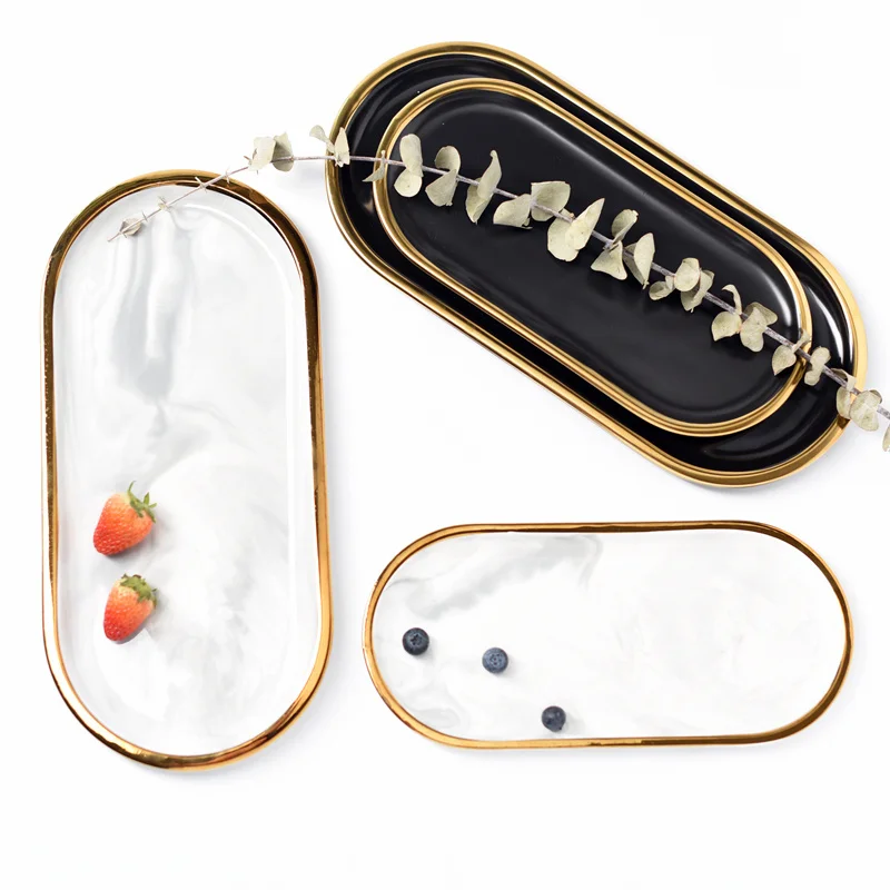 Позолоченный мраморный лоток для хранения керамические европейские тарелки