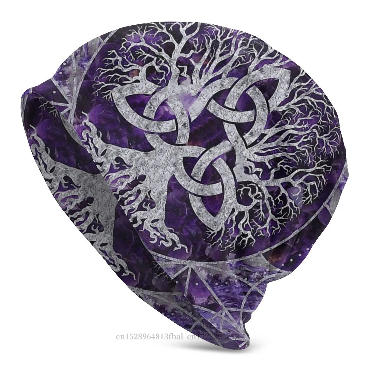 

Vikings Skullies Beanies Caps With Triquetra Amethyst And Silver Knitting Hat Winter Warm Bonnet Hats for Men Women