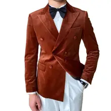 2022 traje homme estilo britânico veludo marrom peaked lapela double breasted terno jaqueta masculino casamento fino ajuste festa jantar blazer (2)