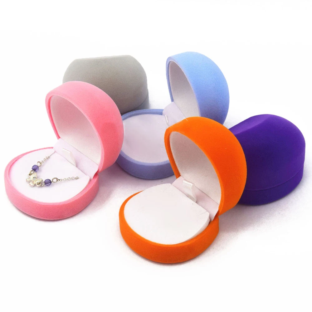 

Cute Velvet Ring Earrings Necklace Casket Present Gift Round Boxes For Jewellry Set Display Valentine Day Packing Wholesale