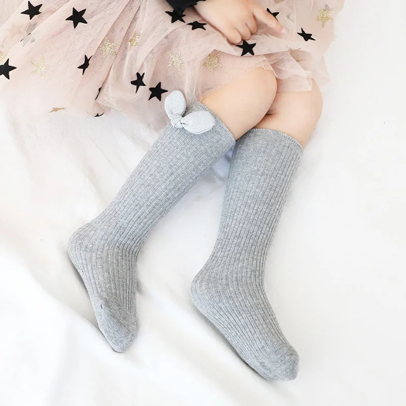 Calcetines hasta la rodilla con lazo para ni&ntilde;as, medias largas de algod&oacute;n, calentadores de piernas, bonitos, a la moda-2