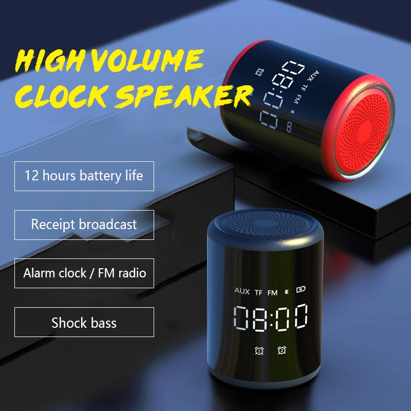 

Clock Audio LCD digital display LED bluetooth subwoofer Sound Speaker Hifi For Mobile Phone Wireless Waterproof Mini Speaker