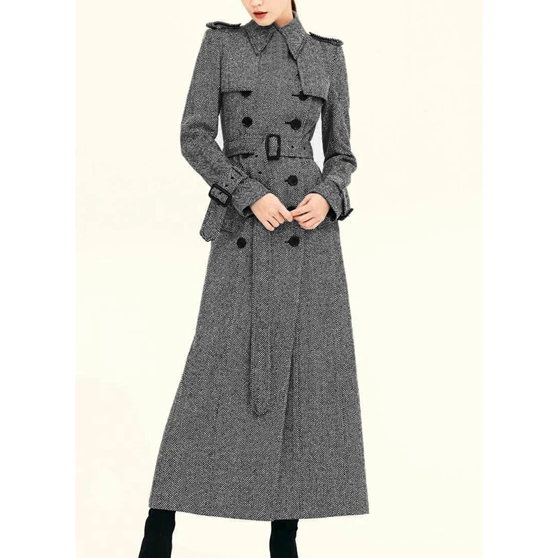 

Серое модное твидовое пальто со средней посадкой, пальто в британском стиле для ранней зимы, новинка 2021