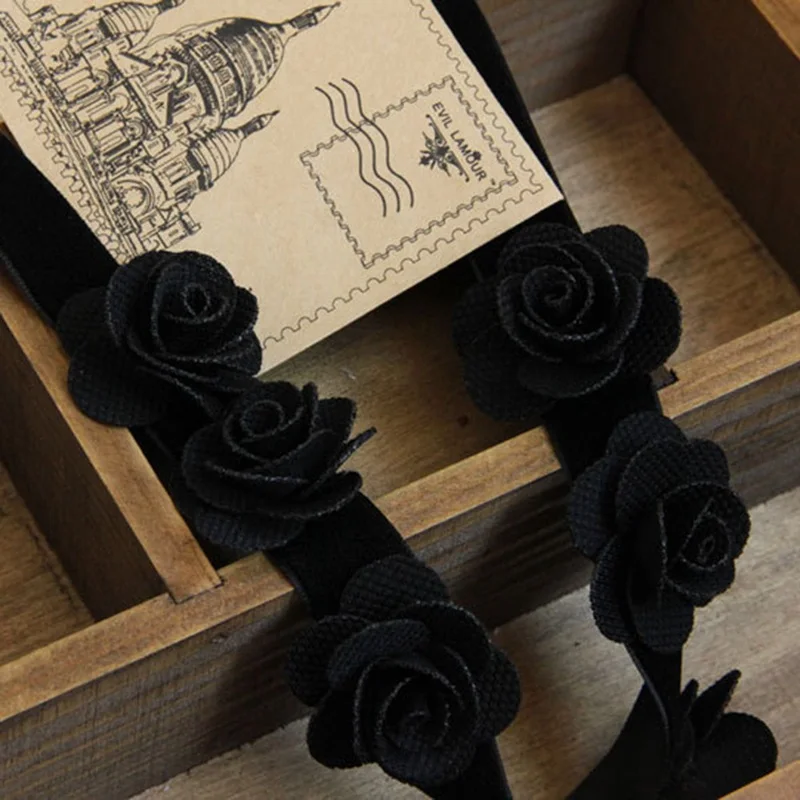 Готический венок ручной работы на Хэллоуин обруч из ткани с черными розами