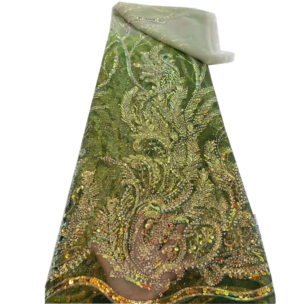 

Latest design embroidered tulle lace with sequins and bead High quality french lace wonderful material for dress RG-325
