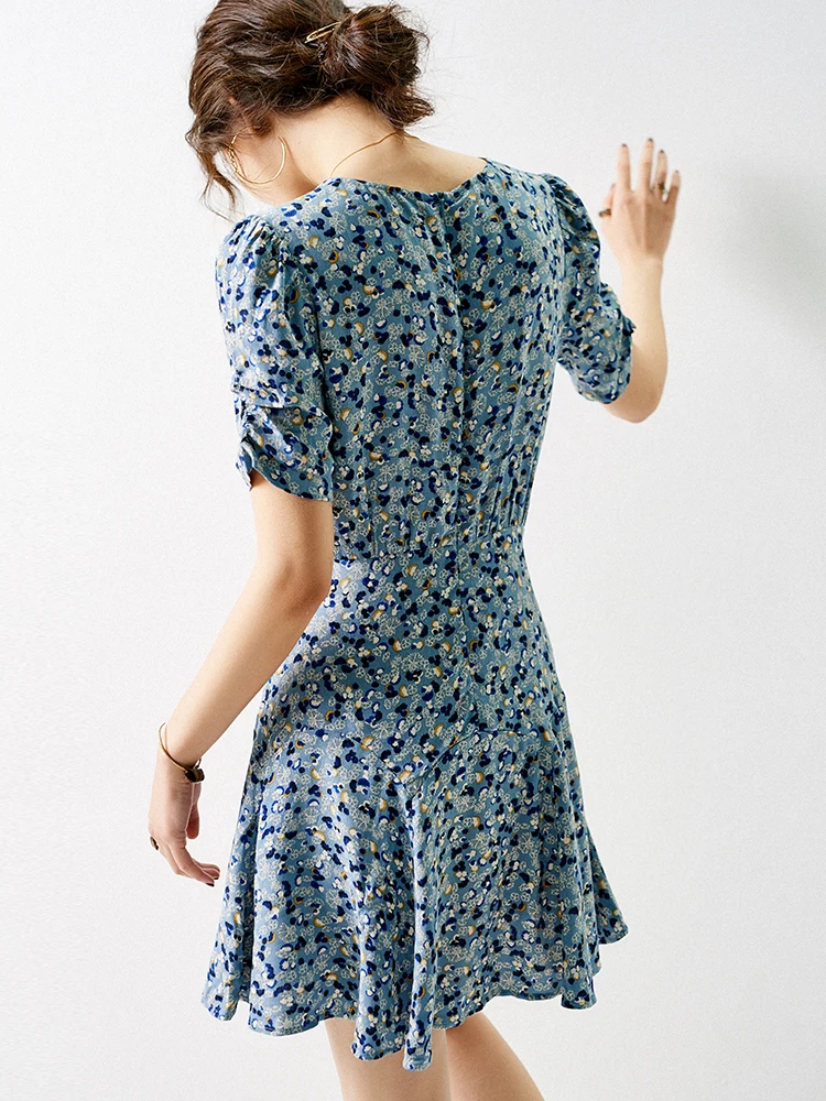 

2020 New Floral Print Vintage Women Mini Dress Short Sleeve Ladies Summer O-neck A-line Female Short Dresses