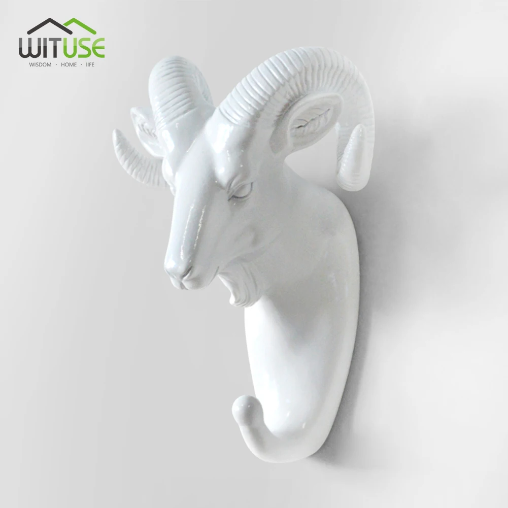 White Goat Head 3D настенный крючок для ключей, стойка для ключей, олень, голова животного, рога, смола, для дома, подвесная одежда, шляпа, вешалки для шарфа, украшение для дома, гостиной - Цвет: White Goat Head