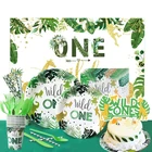 Одноразовая посуда на 1 год, тарелки для салфеток для мальчиков, дикая тарелка для салфеток, декор для дня рождения в лесу, джунглях, дикая детская тарелка на один год