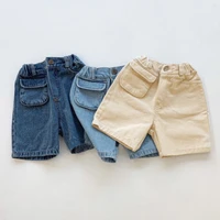 2021 summer new childrens clothing boys girls solid color retro loose soft denim pants kids fashion casual pants 1 6 years