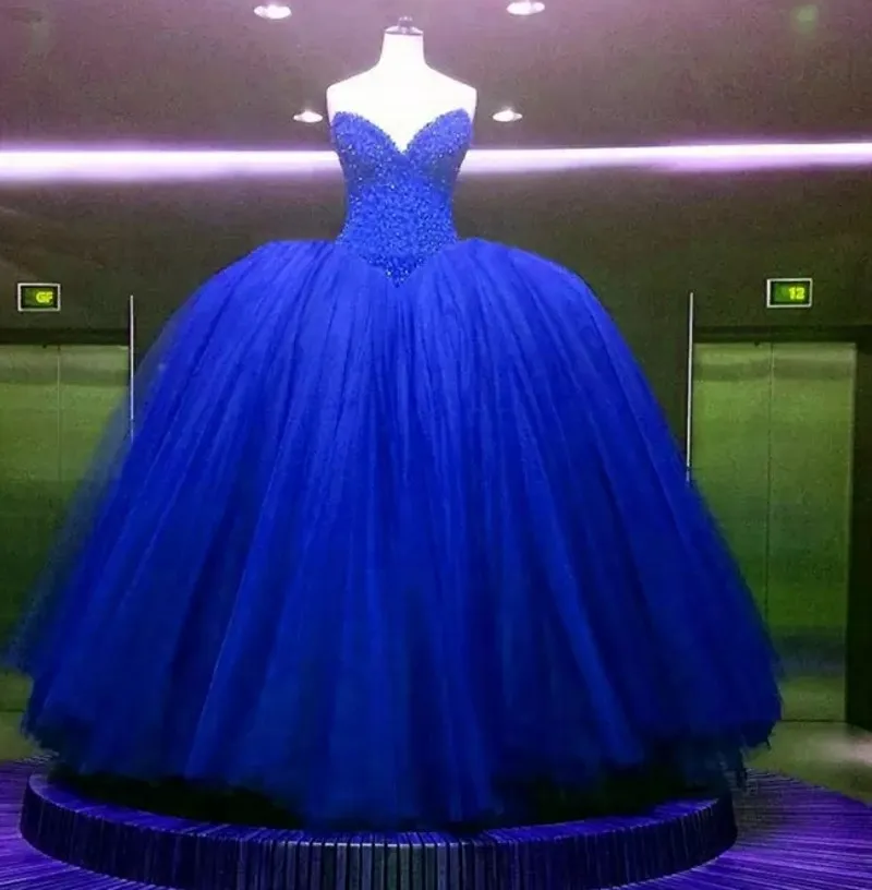 

2023 Crystal Beaded Royal Blue Wedding Dresses Customized Made Shiny Bodice Corset Arabic Bridal Gown Vestido Noiva Mariee