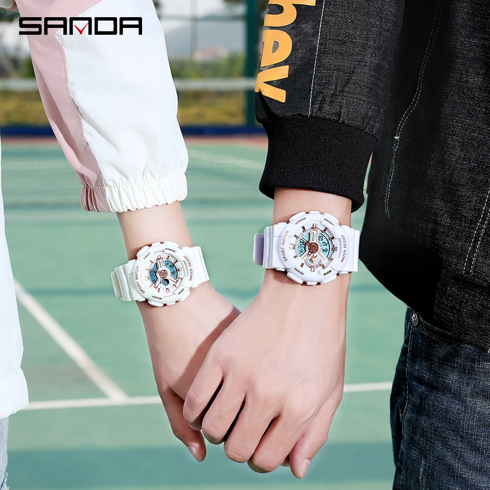 SANDA Для мужчин спортивные часы с двойным Дисплей аналоговым и цифровым дисплеем