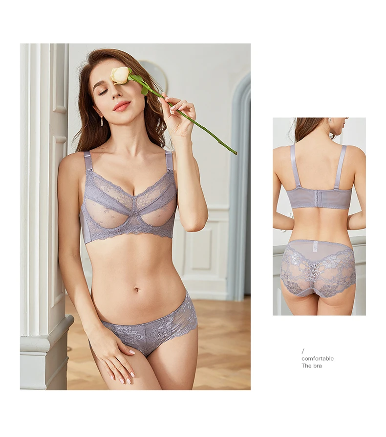 Размера плюс Для женщин без подкладки полный охват Мягкий косточках кружево