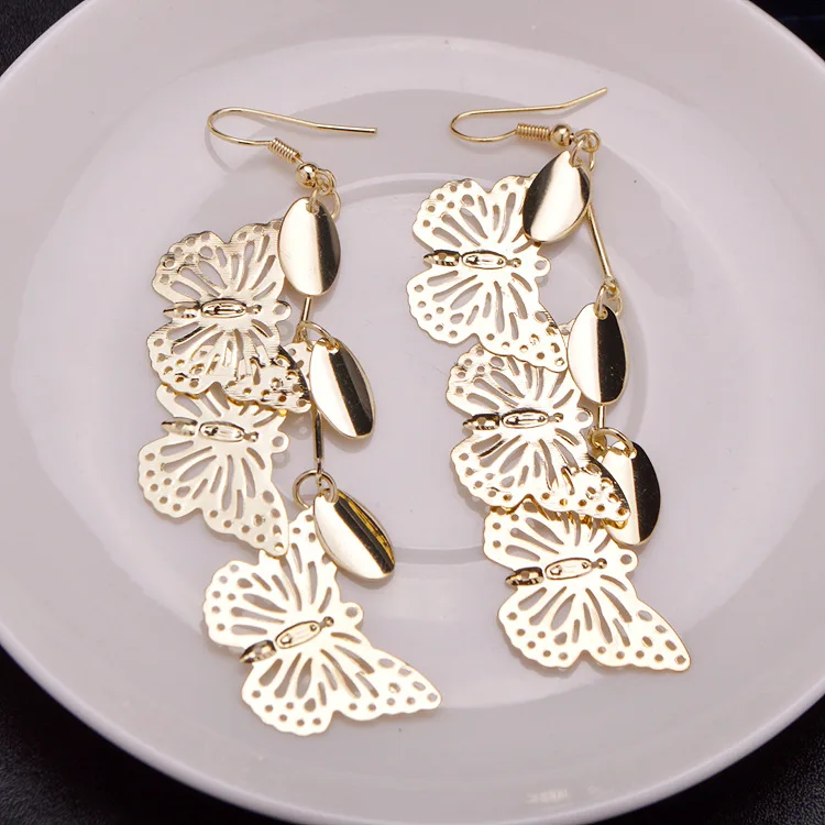 Серьги подвески 1 пара три бабочки|butterfly drop earrings|earings hollowearrings drops |