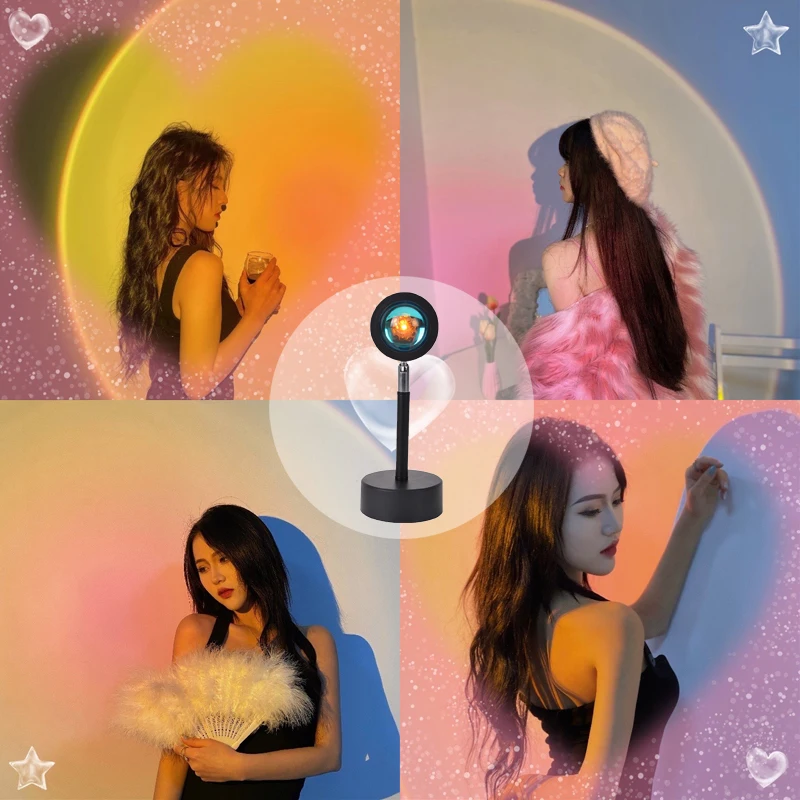 

USB Sunset Lamp Atmosphere Light Live Broadcast Background Projector Rainbow Night Light Home Decoration For Bedroom Coffe Shop