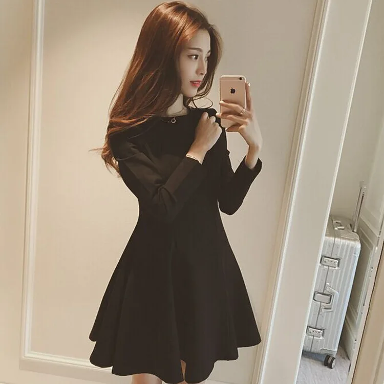 Облегающее черное платье хорошее осеннее Новое модное женское трапециевидной