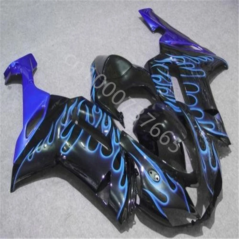

Новинка обтекатель подходит для Kawasaki ZX6R 2007 2008 Ninja 636 Обтекатели комплекты ZX6R 07 08 Обтекатели с черным и синим пламенем