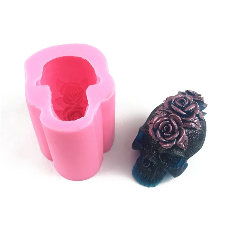 

3D Rose Skull Head Epoxy Resin Mold Home Ornaments Decoration Silicone Mould DIY Crafts Plaster Candle Jewelry Casting Tools