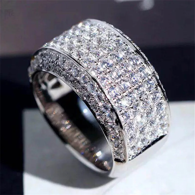 

MFY Trendy Full Crystal Round Rings For Women For Engagement Party Wedding Jewelry AAA White Zircon Cubic Accessories Size 6-10