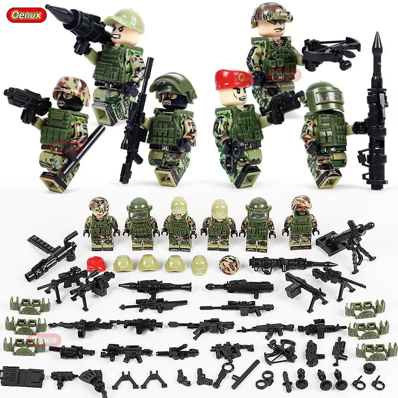 Oenux, современный военный строительный блок, военные камуфляжные солдатики, фигурки с оружием, кирпичная развивающая игрушка для мальчиков, подарок