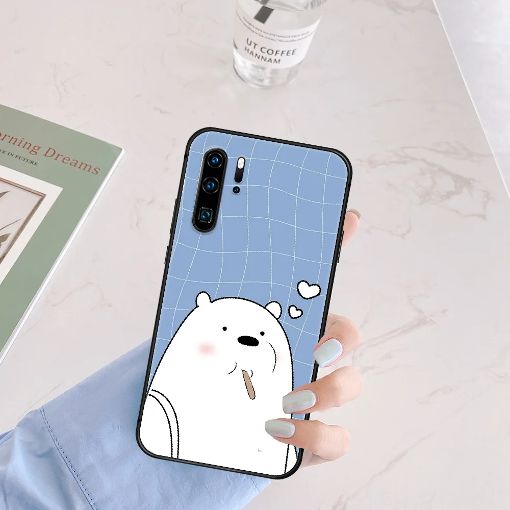 

Cute Cartoon Bare Bear Phone Case For Huawei P Mate 10 20 30 40 Pro Lite Smart 2019 2021 black Back 3D Shell Painting Hoesjes