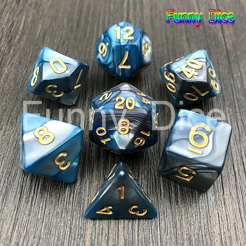 Green Grey Новое поступление 7 шт. 2-х цветный набор Игральный костей с Туманность эффект d& игральная кость комплект d4, d6, d8, d10, d%, d12, d20 многогранные кубики, ролевые игры кубик для настольной игры - Цвет: Green Grey
