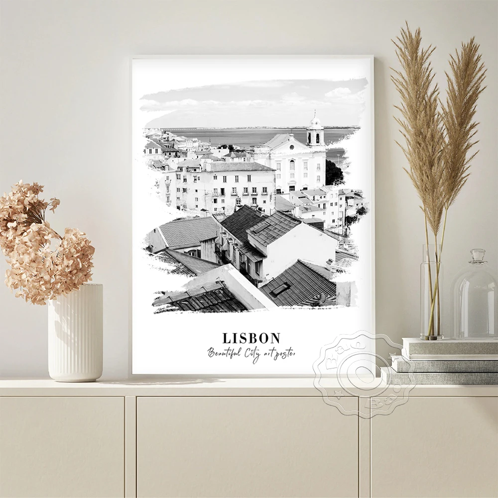 

Lisbon Modern Art Prints Black White Travel Poster Photography Landscape Canvas Painting Living Room Wall Stickers Home Decor