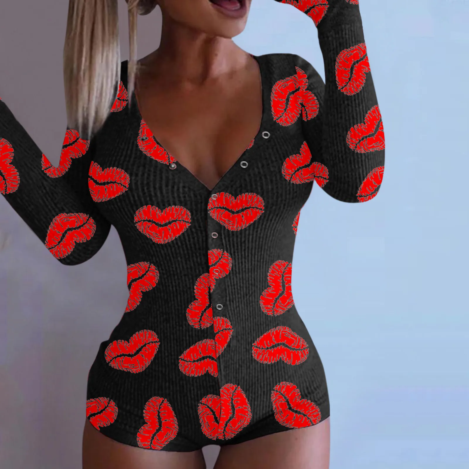 

Bodysuits Women's Heart 4 Cute Prints Long Sleeve Nightwear Jumpsuit Bodysuit Playsuit Romper Comfortable Jumpsuit Sleepwear D4