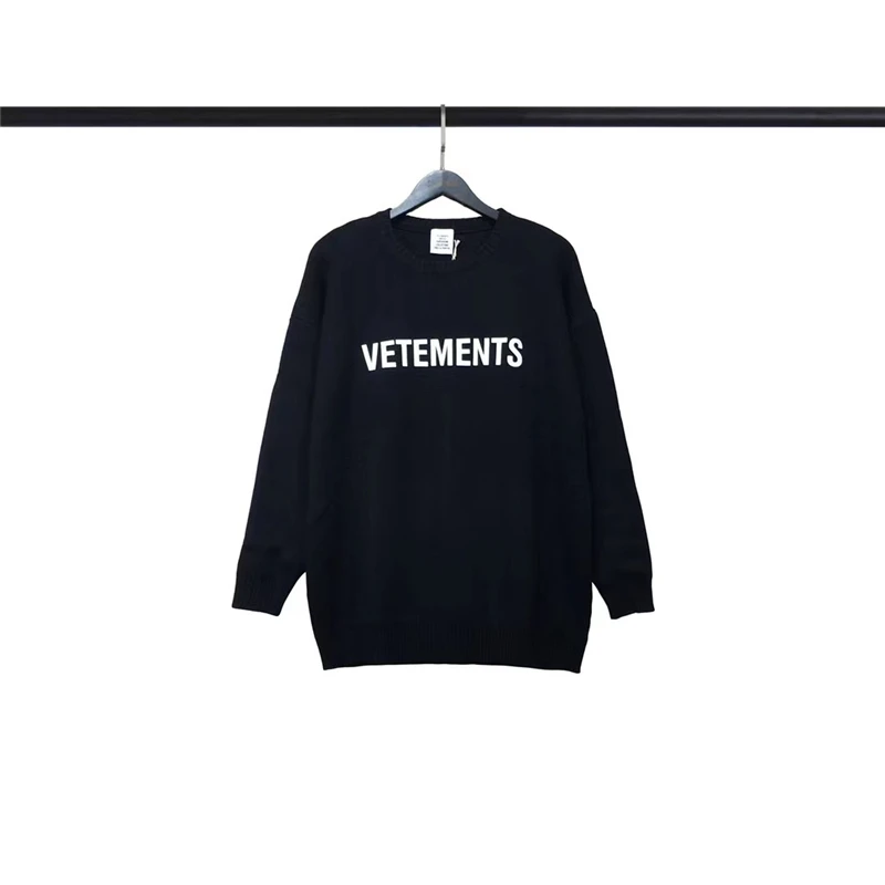 

VETEMENTS Allover Logo Sweater Men Women 1:1 High Quality Jacquard Letters Pattern Knit Vetements Sweatshirts Slightly Oversized