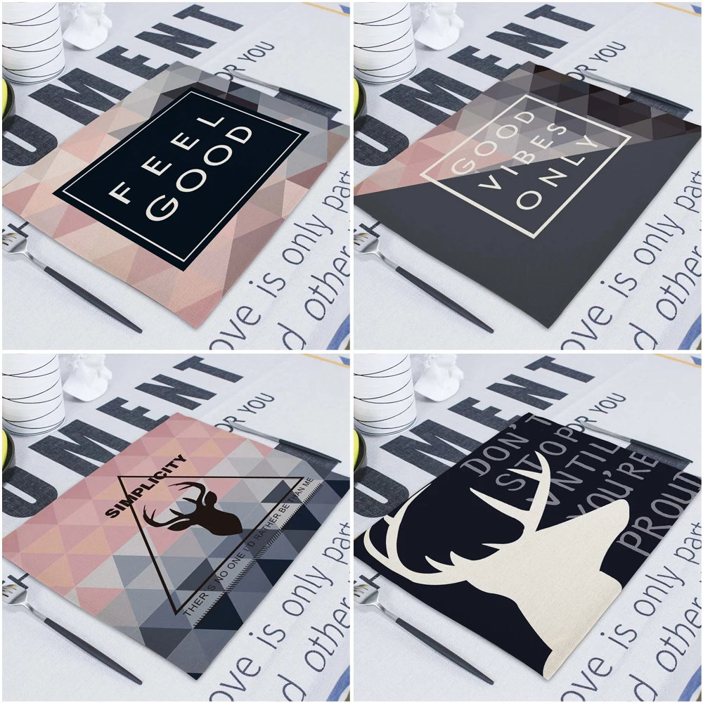 

Geometric Coasters Set Nordic Style Pad On The Table Table Mat 42*32Cm Linen Print Cup Pad Table Pad Dish Mat