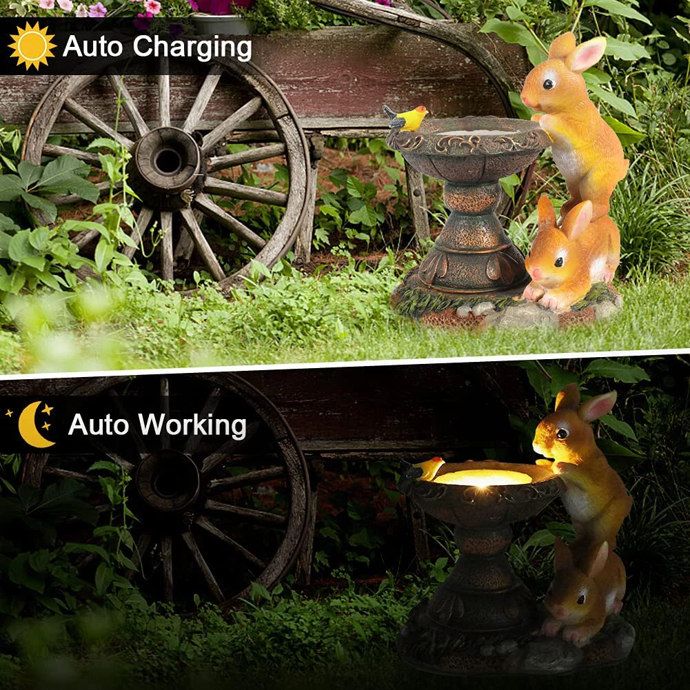 

Solar LED Light Power Bunny Statue Outdoor Garden Animal Rabbit Sculpture Craft Resin Solar Led Light Garden Animal Decoration