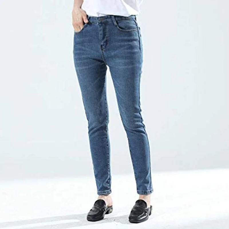 Light blue Новинка, женские зимние джинсы, плотные колготки с шерстяной подкладкой, обтягивающие, тянущиеся, теплые, одноцветные, джинсовые брюки для женщин - Цвет: Light blue