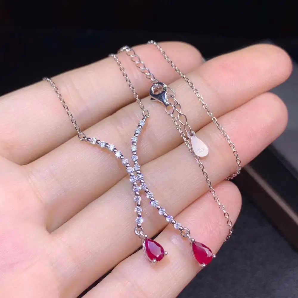Женский кулон с красным Рубином из серебра 925 пробы|Ожерелья| |