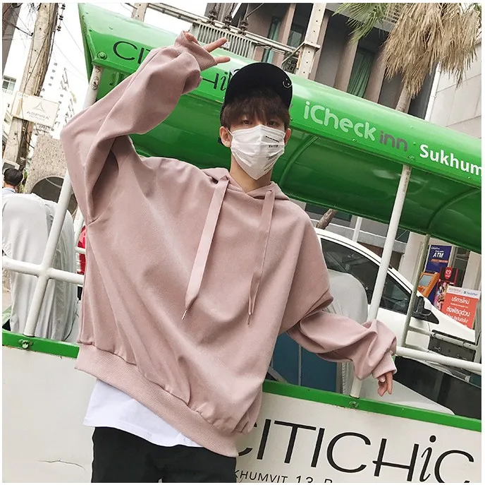 Мужские модные однотонные уличные толстовки пара хлопковый Повседневный пуловер с капюшоном весенние японские Свободные мужские толстовки YT50167