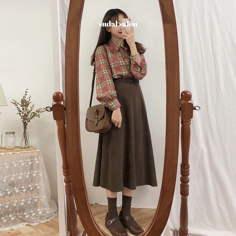 

new A Line solid Women Skirts Pleated new Autumn Plus Size Knee Length Skirt Female Vintage Suede Skirts Jupe Femme Faldas Mujer