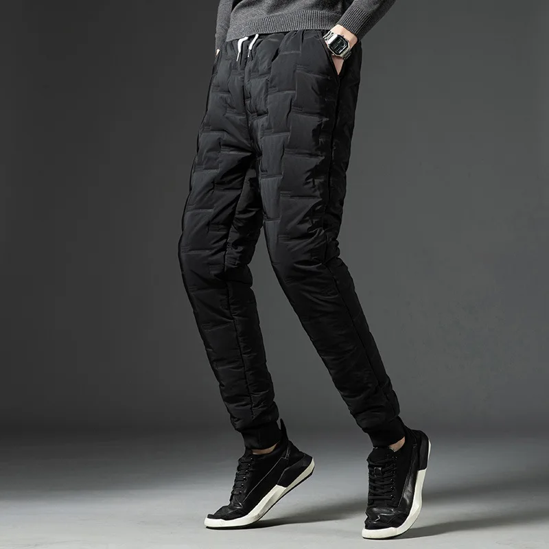 

Winter Men's Padded Trousers Cotton Trousers Casual Warm Solid Full Length Leggings Pants Thickened Pocket Drawstring Pants
