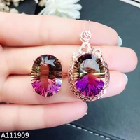 kjjeaxcmy boutique jewelry 925 sterling silver inlaid ametrine necklace pendant ring womens suit luxurious