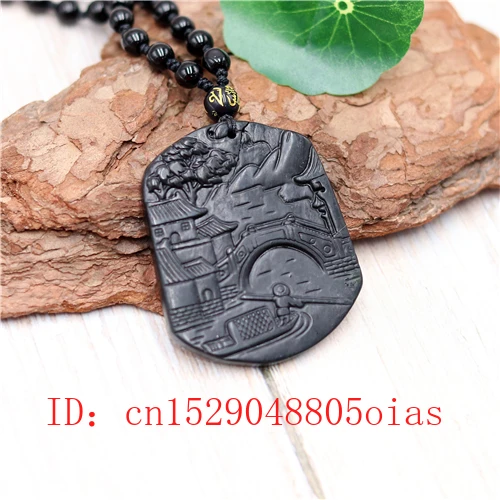 Ожерелье с бусинами из натурального Нефритового ландшафта черного и зеленого